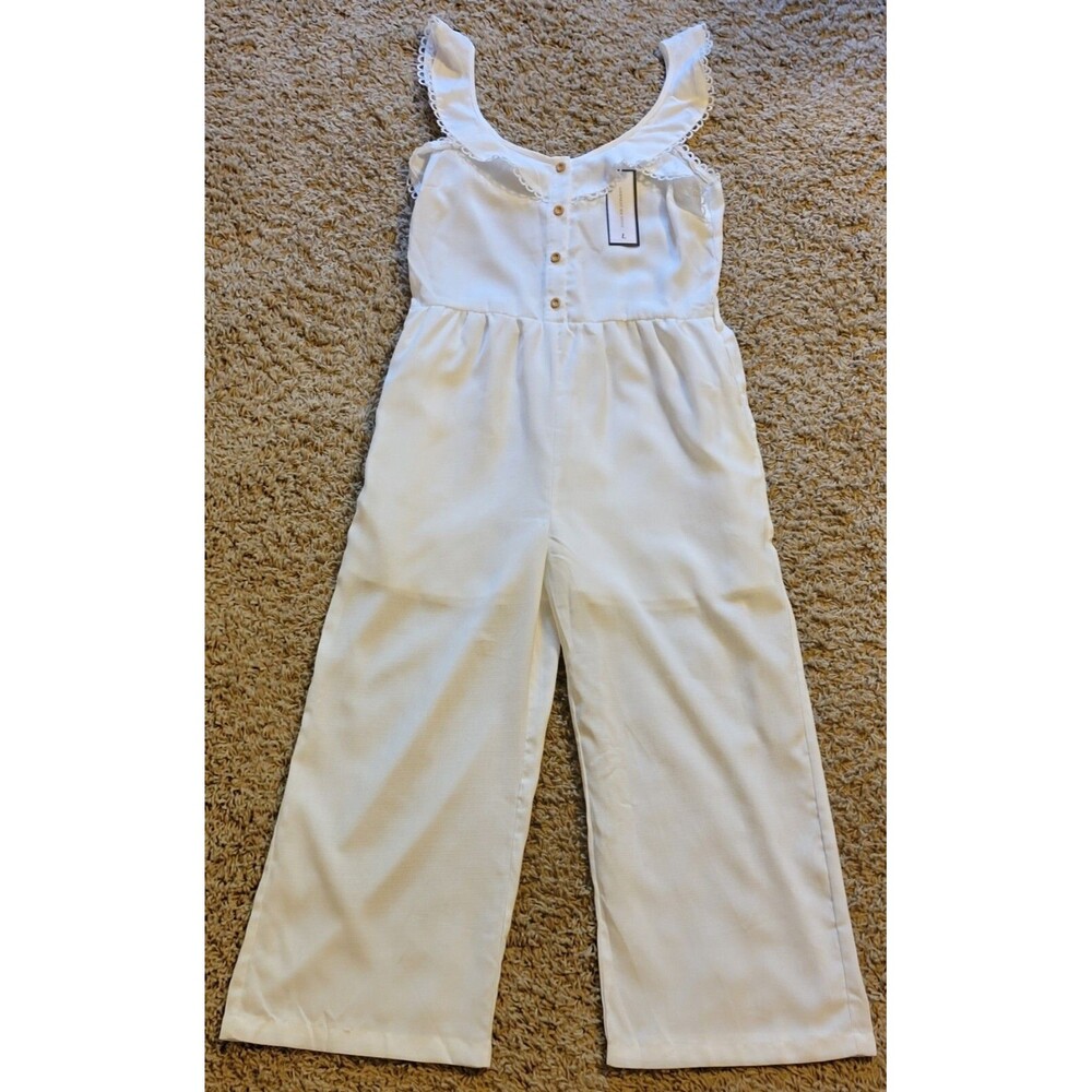 NWT Goodnight Macaroon Romantic Women's White Sleeveless Jumpsuit | Size L